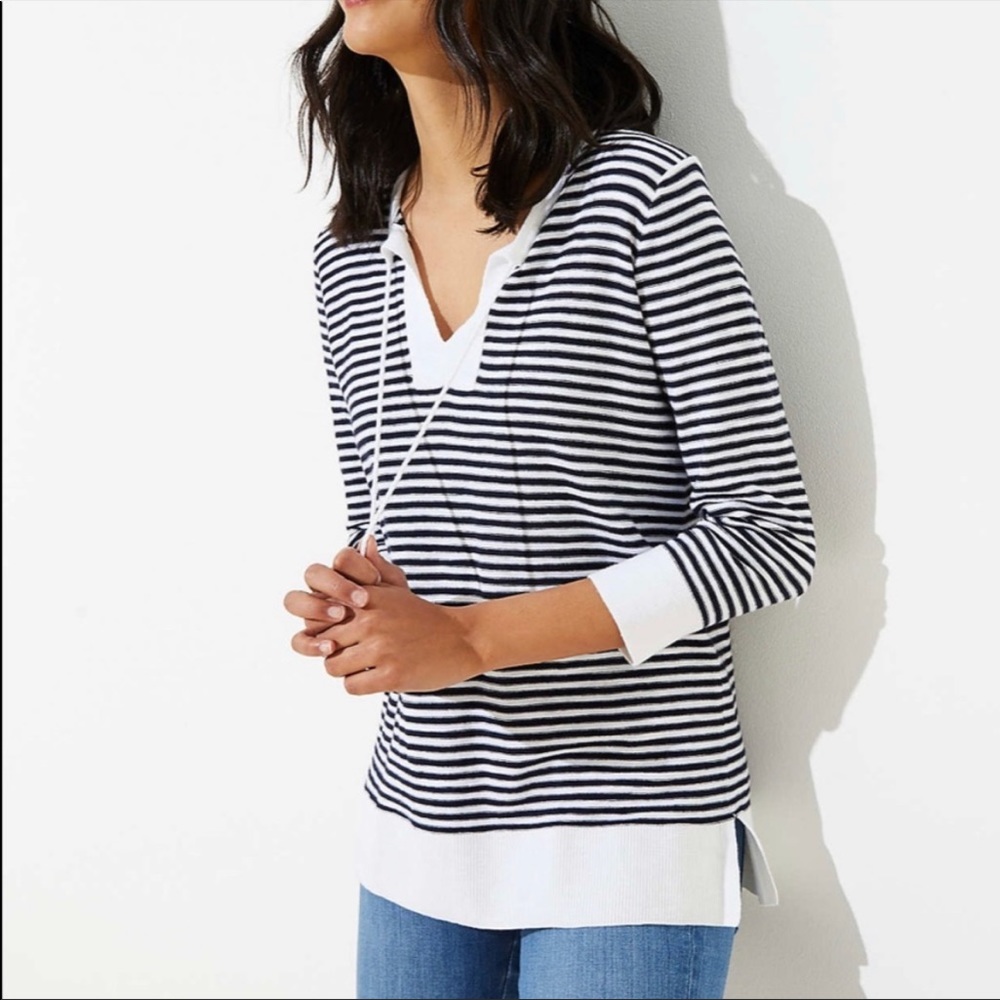 NWOT LOFT Striped Tunic Tassel Sweater